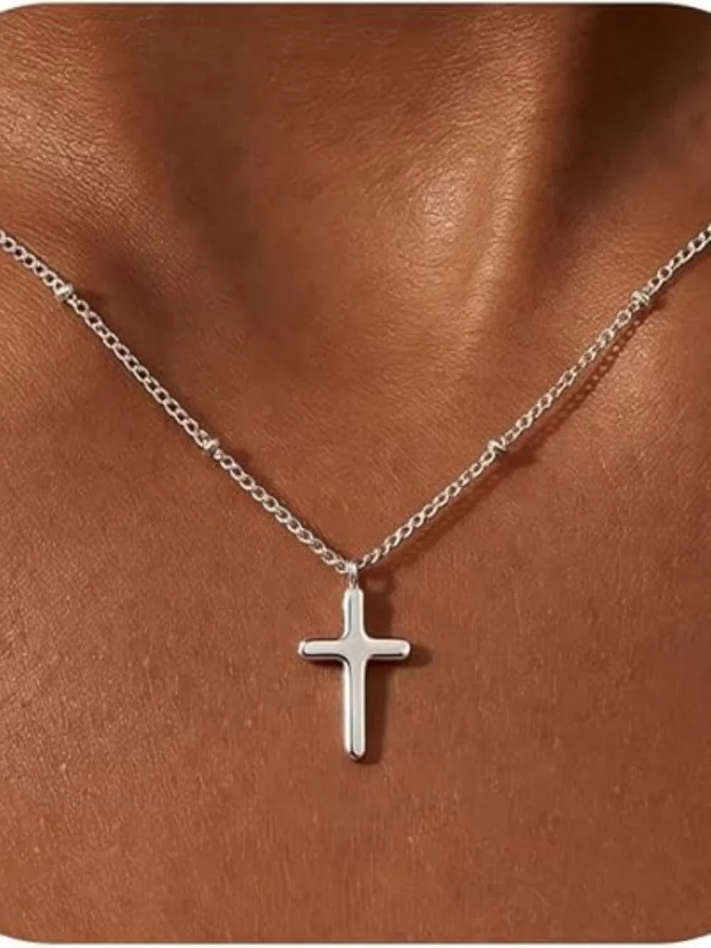 925 Sterling Silver & 18K Gold Cross Necklace, 1.5mm Bead Chain 18.0 Inches